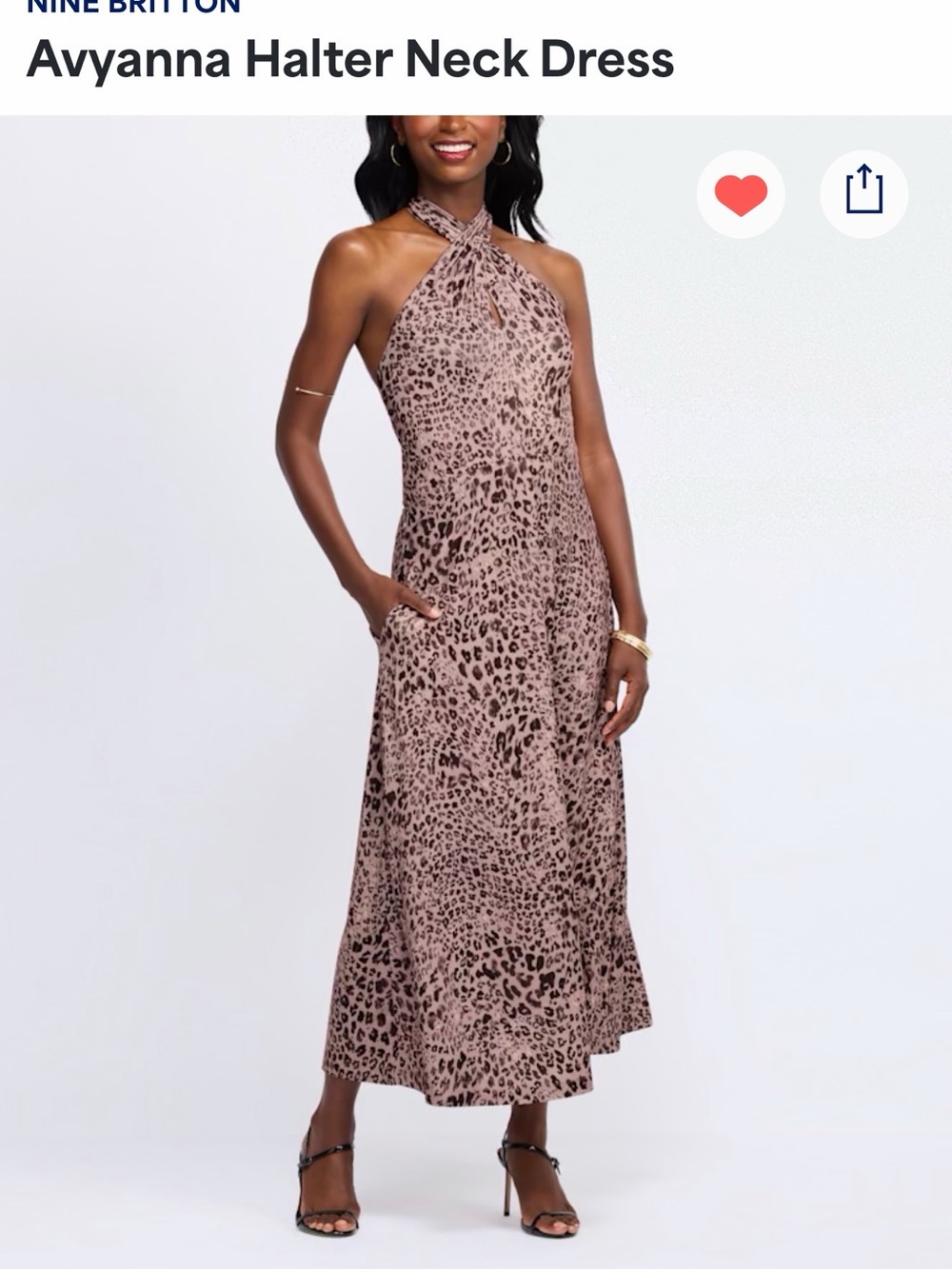 nine britton Taupe Leopard Halter Maxi Dress